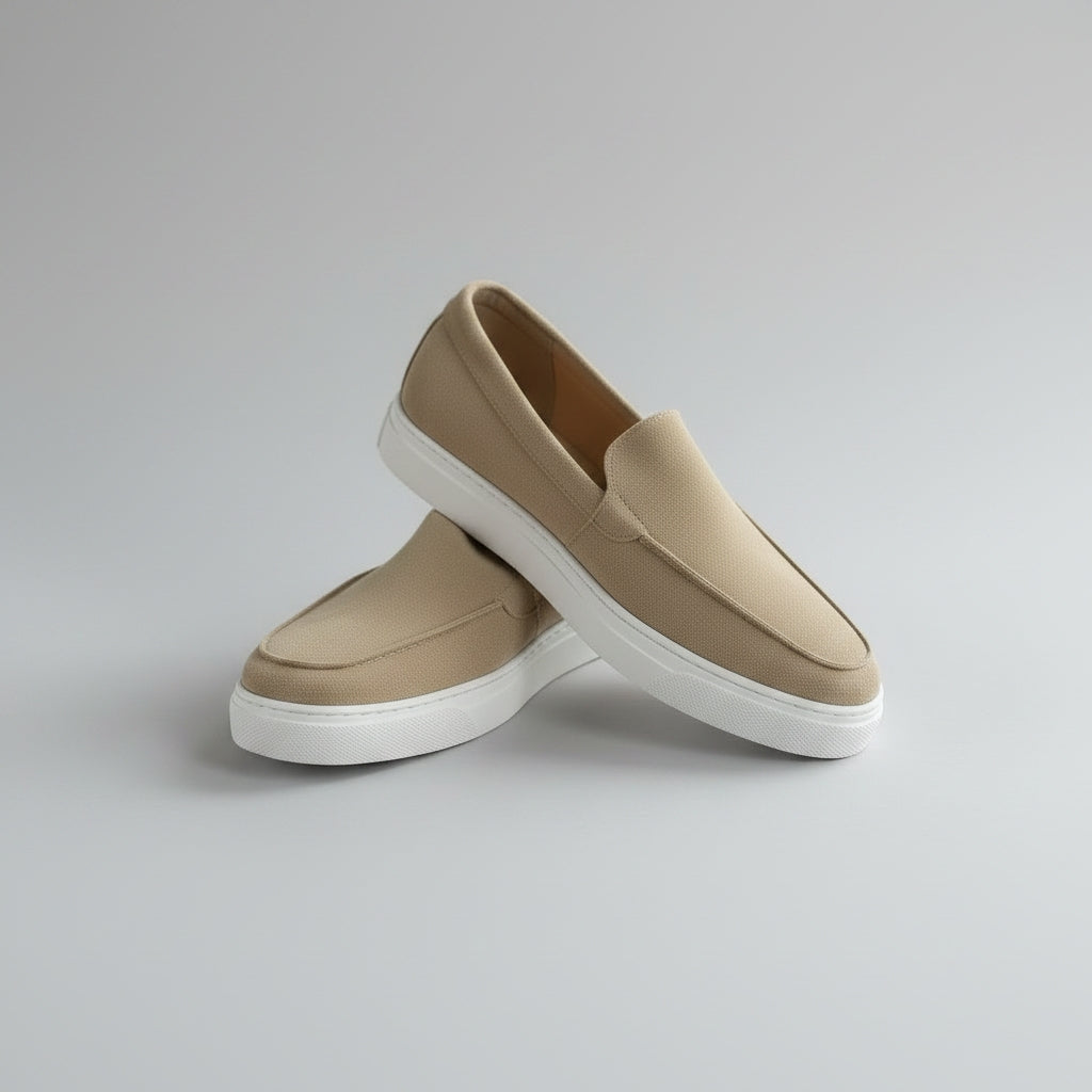 Mocassins sports en cuir daim biege - Ref 021
