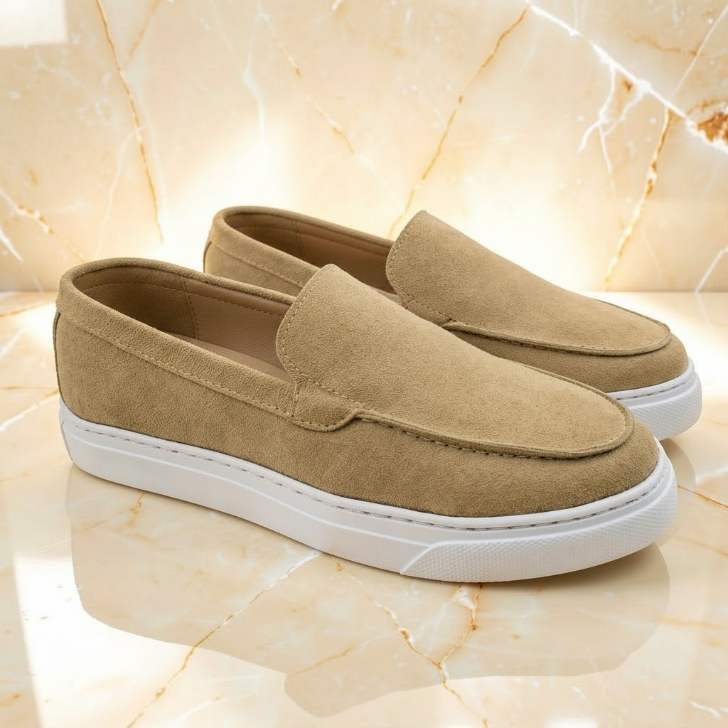 Mocassins sports en cuir daim biege - Ref 021