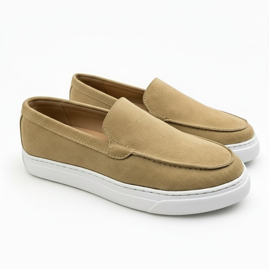 Mocassins sports en cuir daim biege - Ref 021
