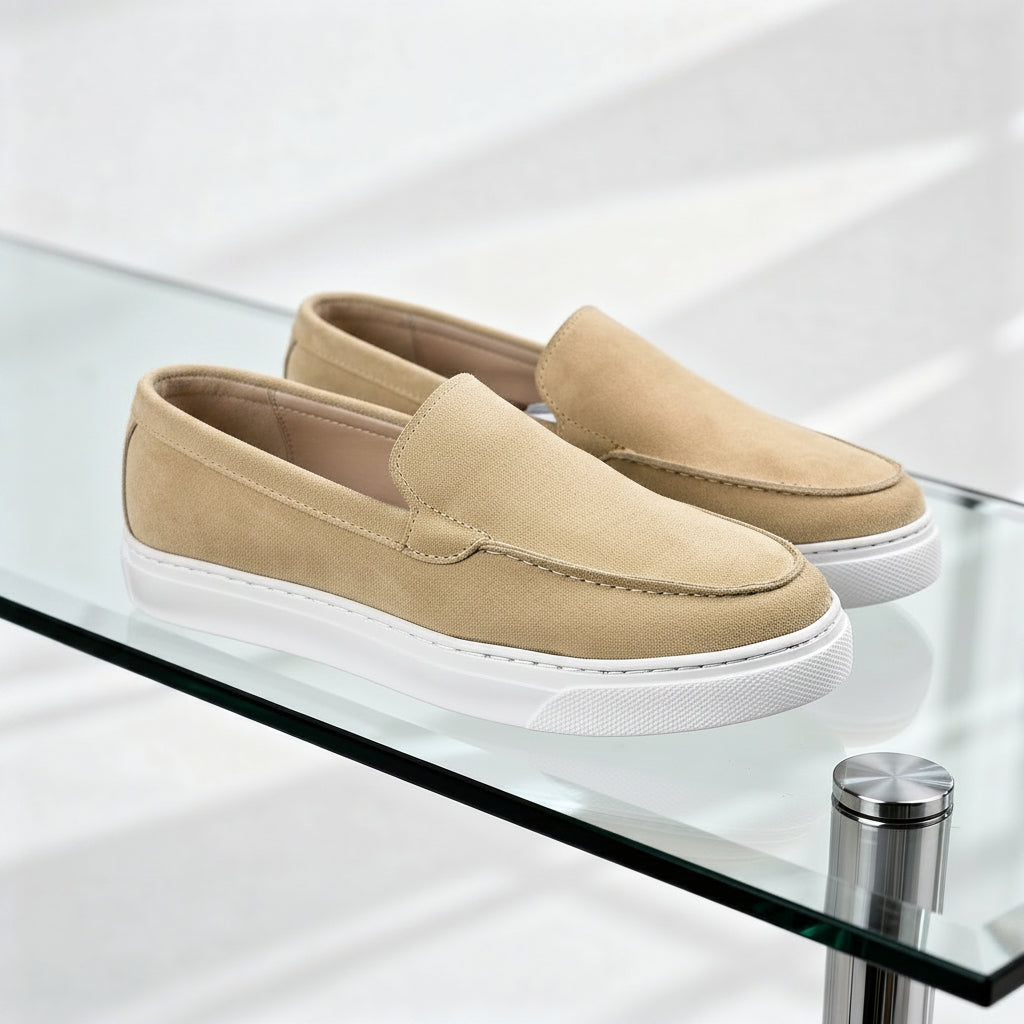 Mocassins sports en cuir daim biege - Ref 021