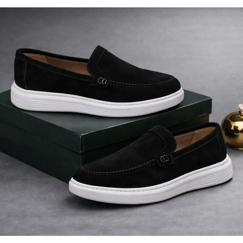 Mocassins sports en cuir daim Noir- Ref 022