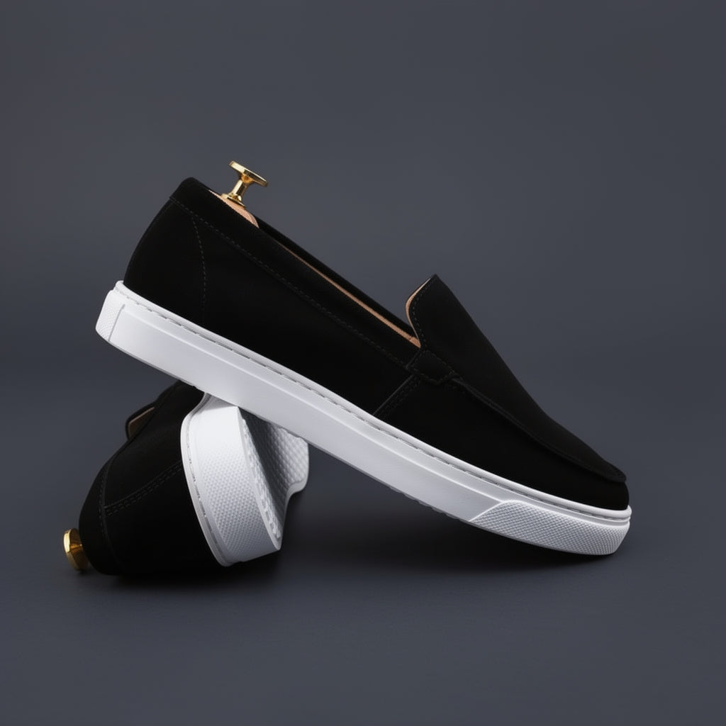 Mocassins sports en cuir daim Noir- Ref 021